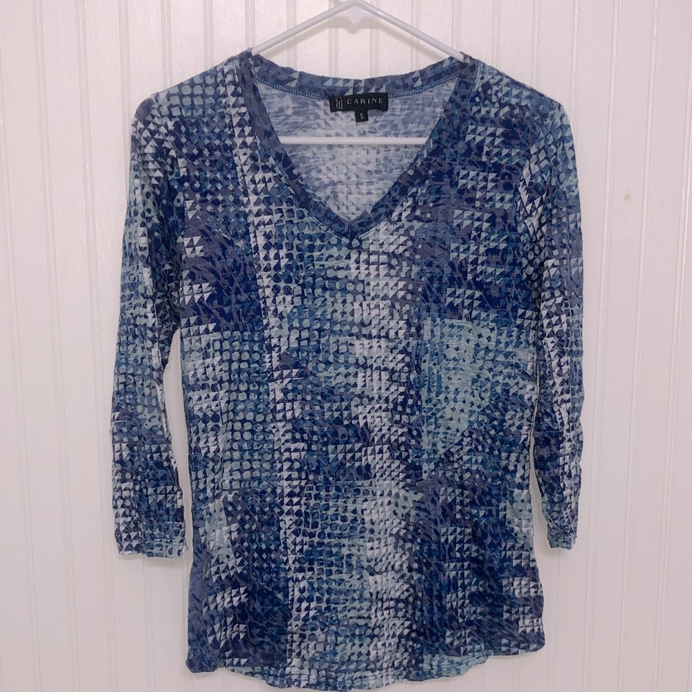 CARINE V-neck 3/4 Slv Soft Glitter Sky TOP euc